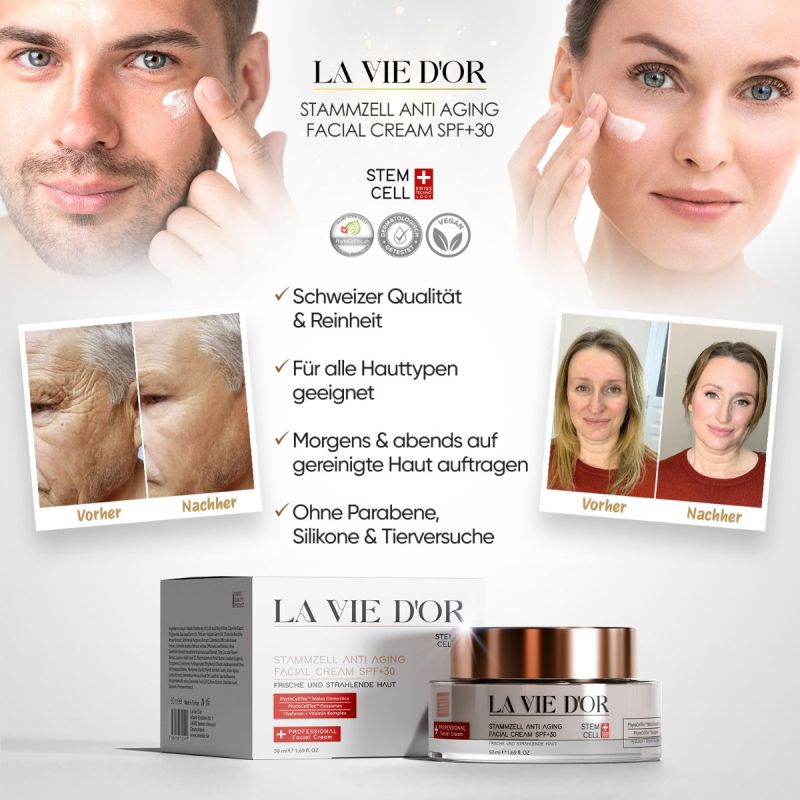 LaVieDor Tagespflege-Set – Anti-Aging Creme mit LSF 30 & Reishi Seife